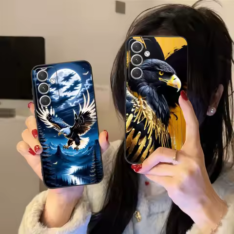 Fashion Eagle Mobile Cell Phone Case for Samsung Galaxy S24 S23 S22 S21 S20 S10 S9 Plus FE Ultra Lite Black Phone Cover Funda