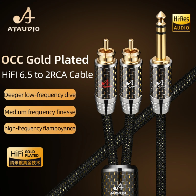 

ATAUDIO HiFi 6.5mm to 2RCA Audio Cable Hi-end OCC Gold Plated Cable 6.5 TRS to 2RCA Male /Female for CD Amplifier Audio Cable