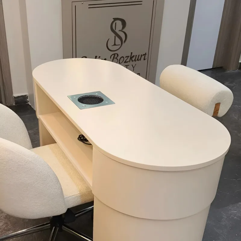 M2 Display Modern Beauty Salon Nail Salon Furniture Single Beige Manicure Table Bar with Dust Collector, Socket  Nail Table