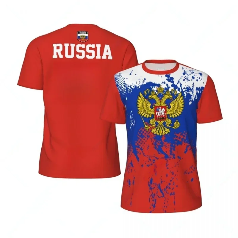 Customization Fashion Russia Flag Graphic Football T Shirts For Men Summer Sports 3D National Emblem Printed T-shirts Loose Brea