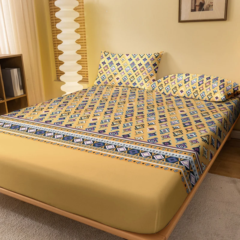 

1 Bohemian patterned frosted bedsheet, bedroom printed bedspread, bedding (excluding pillowcases)