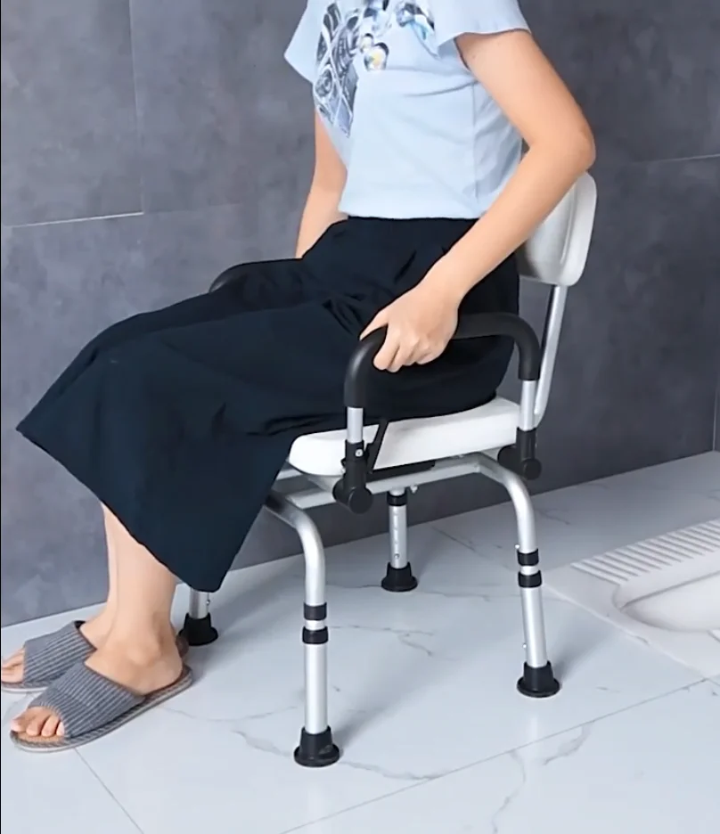 Elderly Bathroom Shower Chair Stool with Suction Cup Grab Bar Support Seating