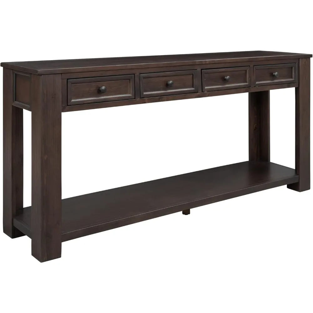 طاولة مدخل المزرعة مع 4 أدراج تخزين، طاولة مدخل طويلة 63 بوصة مع رف مفتوح، طاولة وحدة تحكم أريكة للمعيشة #4