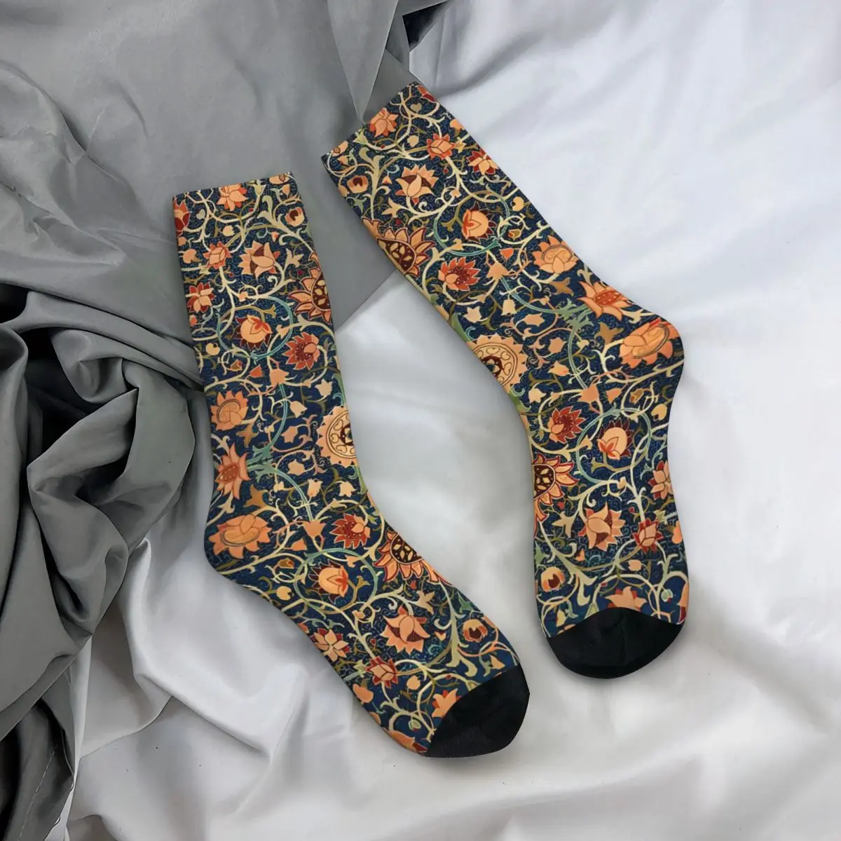 William Morris Floral Carpet Print Męskie skarpetki Vintage Harajuku Street Style Novelty Pattern Crew Sock