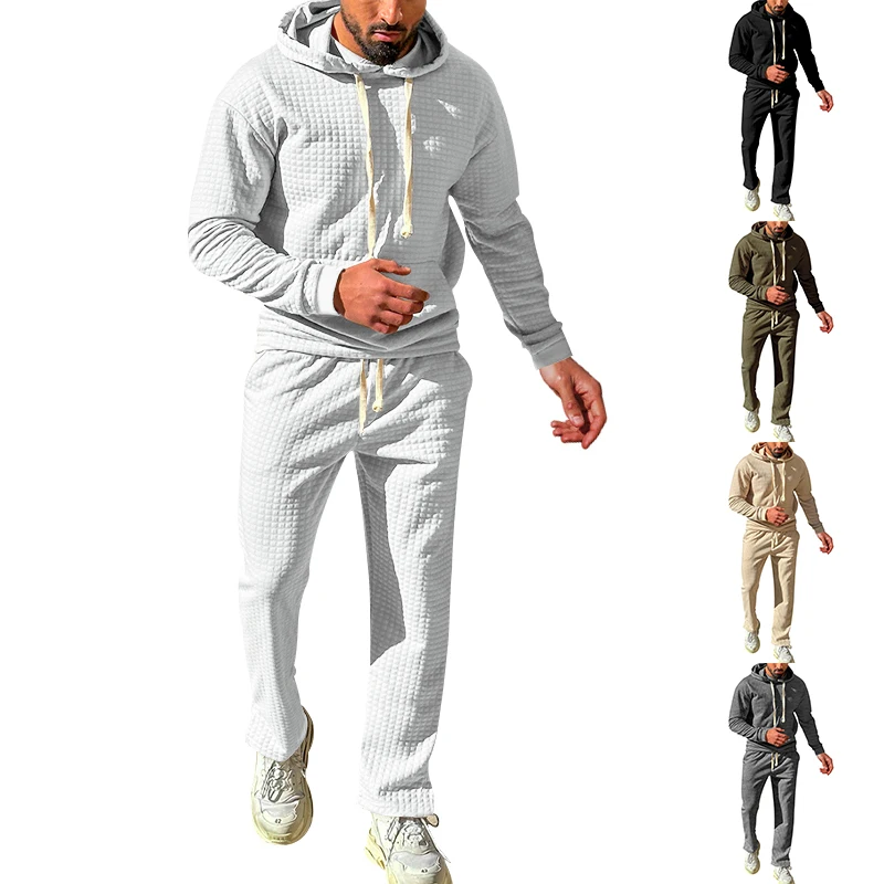 

GELITAYIN European-style Spring And Autumn Men's Clothing Small Checkered Hoodie Pants Sports And Leisure Two-piece Set Free Shi