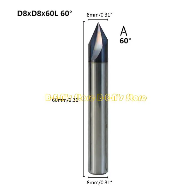 Y1AD Professional Chamfer End Mill Steel V Router Bit 60 Degree 3 Flutes Fitting for CNC Carving & Chamfering