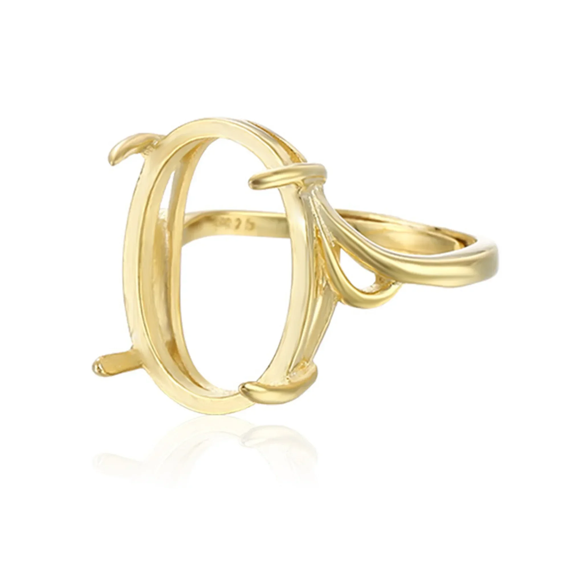 Yellow Gold Plated 925 Silver Adjustable Ring Blank for 6x8mm/7x9mm/8x10mm/9x11mm/10x13mm/11x15mm/13x17mm Oval Cabochons