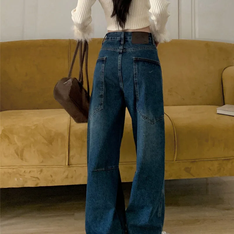 الاتجاه 2025 المرأة Y2K الجينز كفاف خط عالية الخصر الدنيم السراويل البحرية واسعة الساق خمر السحب بنطلون 2599 #6