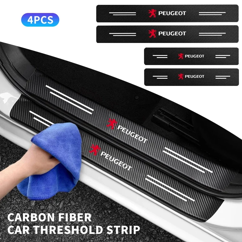 Tira de limiar logotipo do carro fibra carbono auto porta peitoril pedal adesivo para peugeot 308 408 508 rcz 208 4008 3008 2008 206 207 307