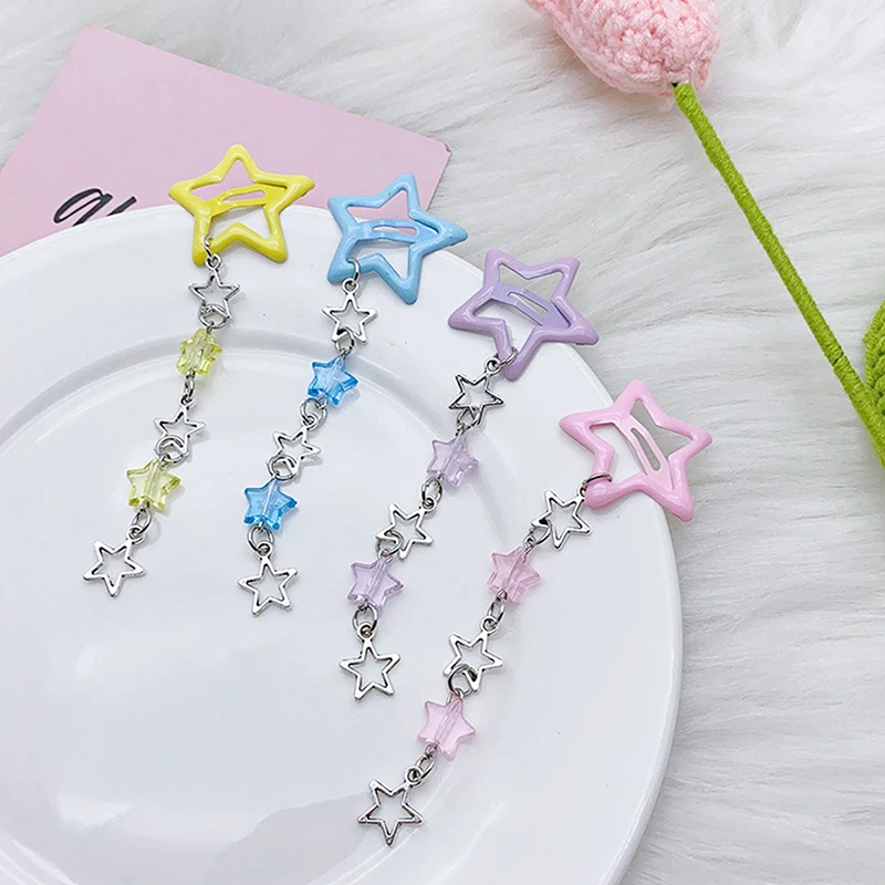 Sweet Cute Star Fringe Pendent Hair Clip Hairpin Colorful Pentagram BB Clips Barrettes For Girls Dopamine Y2k Hair Accessories