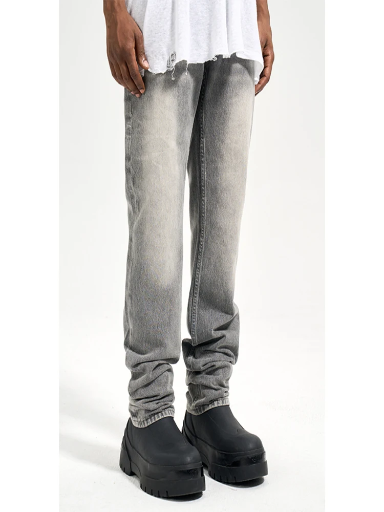 

High Street Cement Gray To Make Old men's Fashion Casual Skateboard Pants Small Straight Leg Jeans