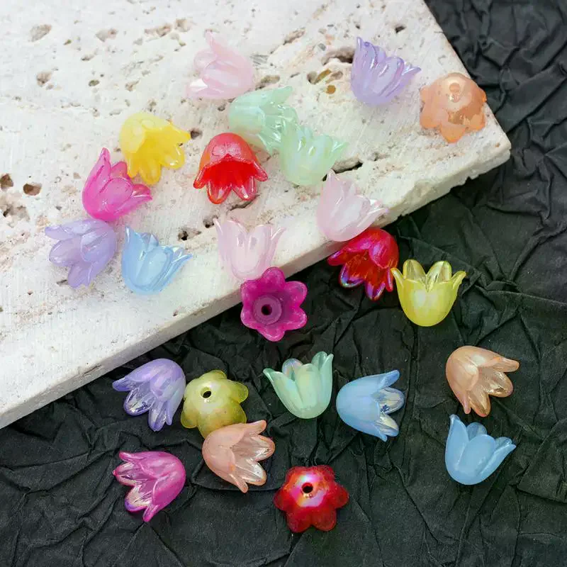 100Pcs Flower Acrylic Beads Bell Flower Spacer Beads CapsDIY Charms Bracelets Necklace Jewelry Crafts Making Accessories