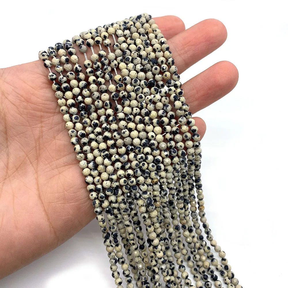 Image of Kleine facettierte Perlen aus Naturstein, Dalmatiner-Jaspis-Samen, lose Distanzperlen für Schmuckherstellung, DIY-Armbänder, Halsketten, 2/3/4 mm