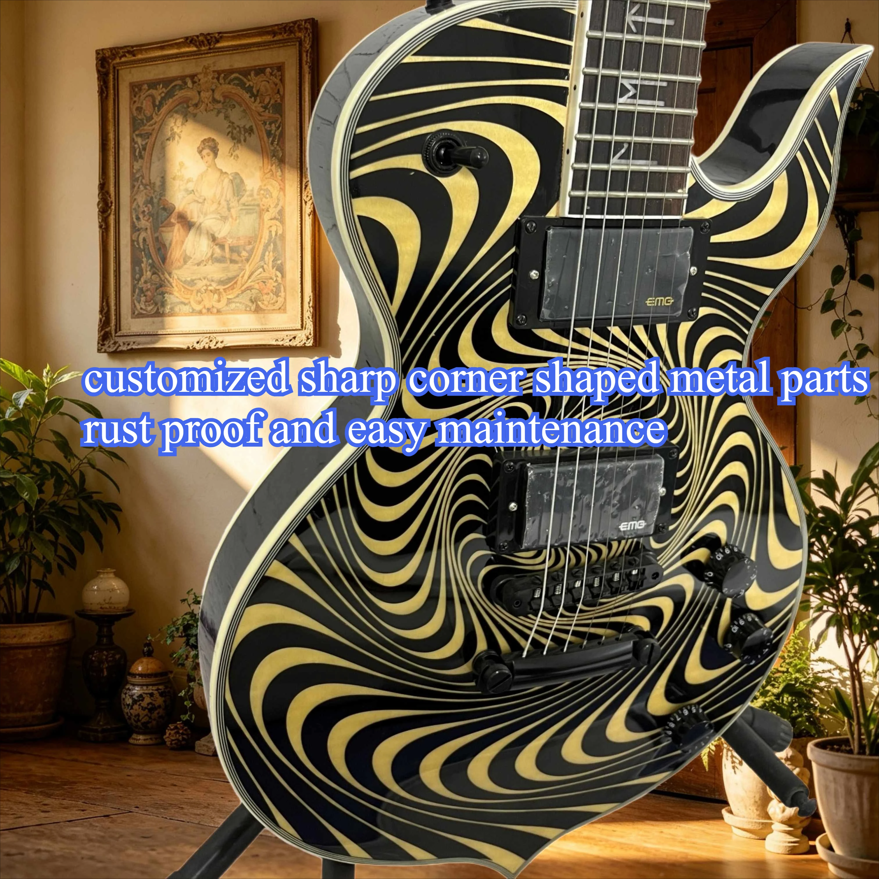 Electric Guitar Whirlpool Serrated Coating Solid Wood Body Customized Sharp Corner Shape Metal Parts Rust Proof Easy Maintenance