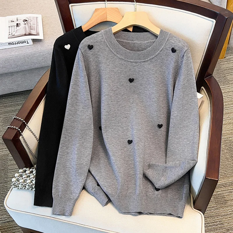 170Kg Plus Size Women's Bust 160 Spring Autumn Winter Loose Round Neck Pullover Sweater Knitted Black Gray 5XL 6XL 7XL 8XL 9XL