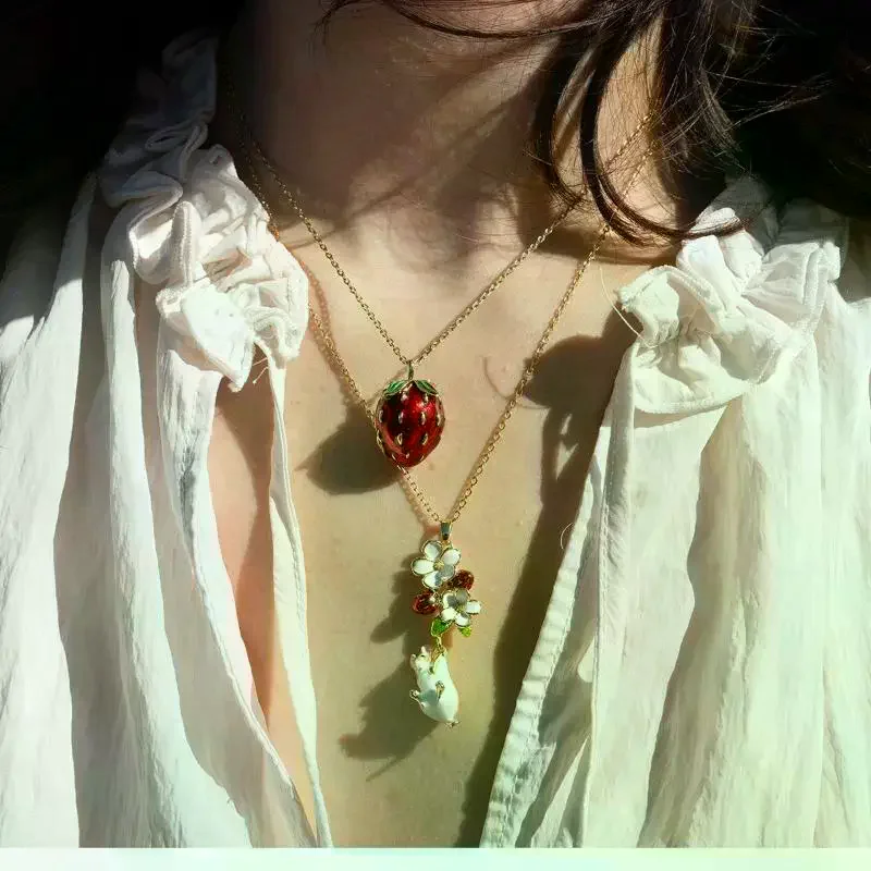/HTF/Hamster Animal Enamel Opening And Closing Locket Necklace With Gold Plated Chain Lovely Fruit Design Daily Wear Gift Hidden