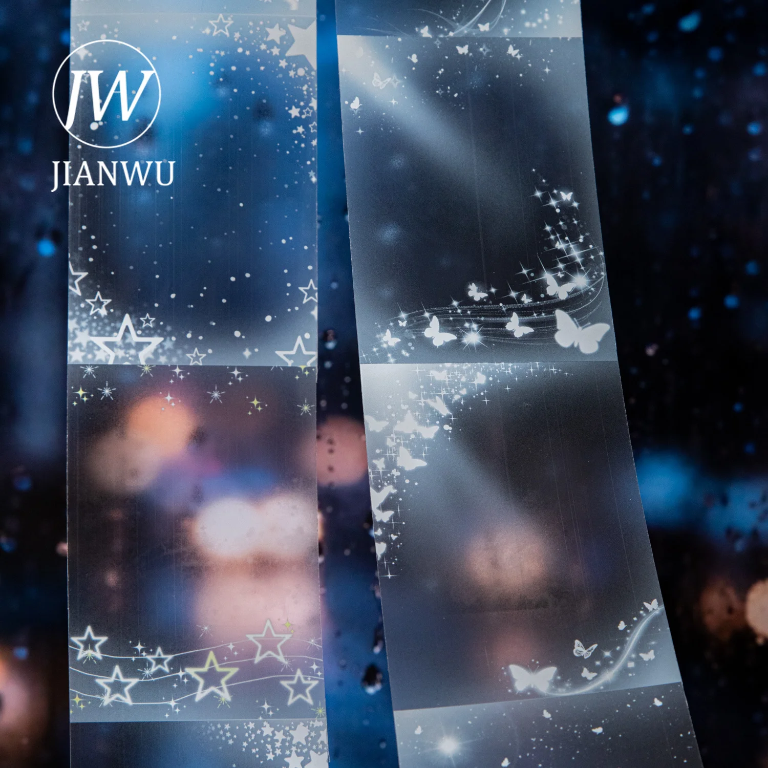 JIANWU Misty Reverie Series Vintage Star Snowflake Butterfly Landscape Material Collage PET Tape Creative DIY Journal Stationery