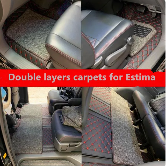 Custom full set car floor mats for Right hand drive Toyota Estima 2022-2006 7 8 seats High quality Rugs double layers carpets