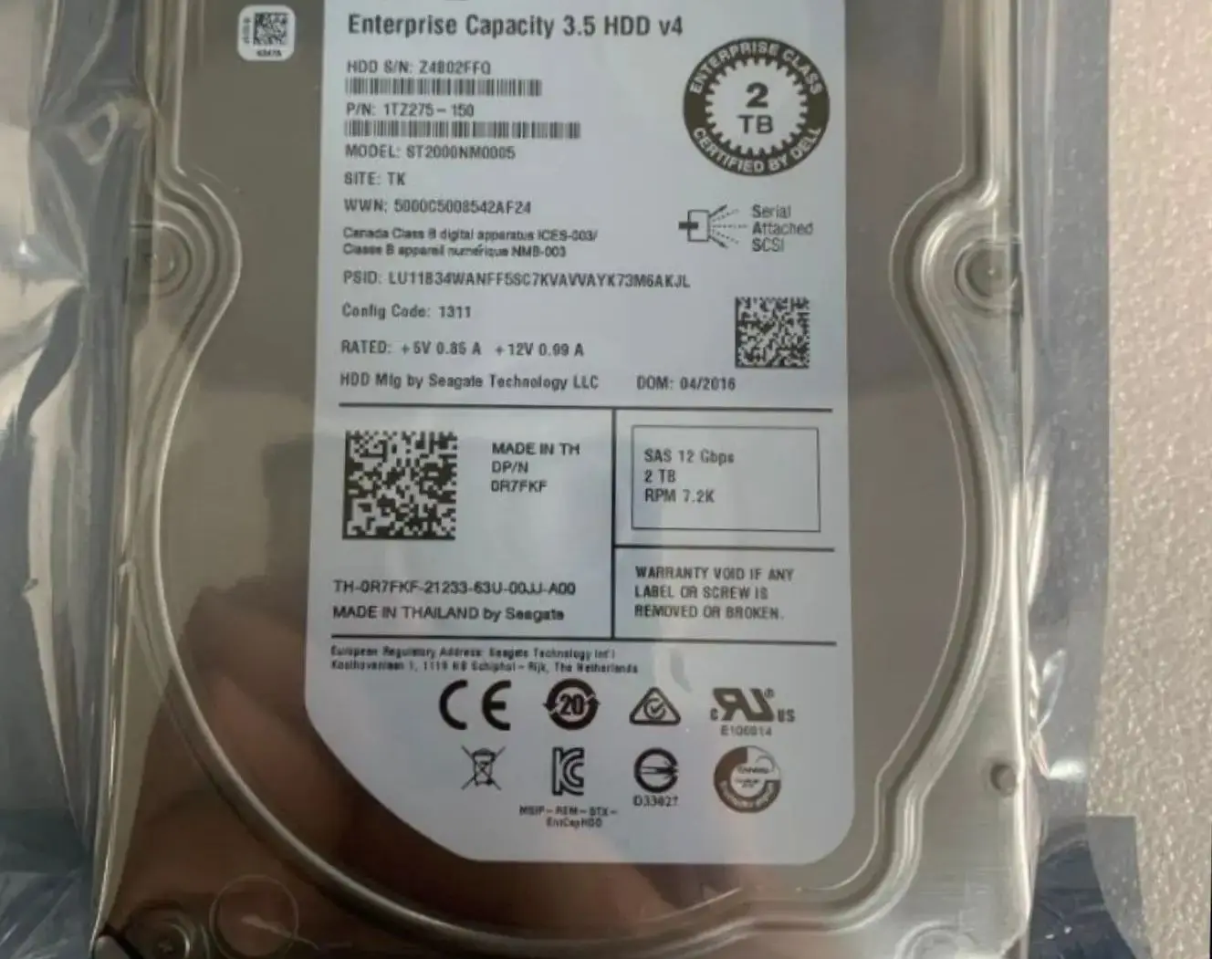 

For 2TB R7FKF 0R7FKF ST2000NM0005 SAS 7.2K 12G server hard disk