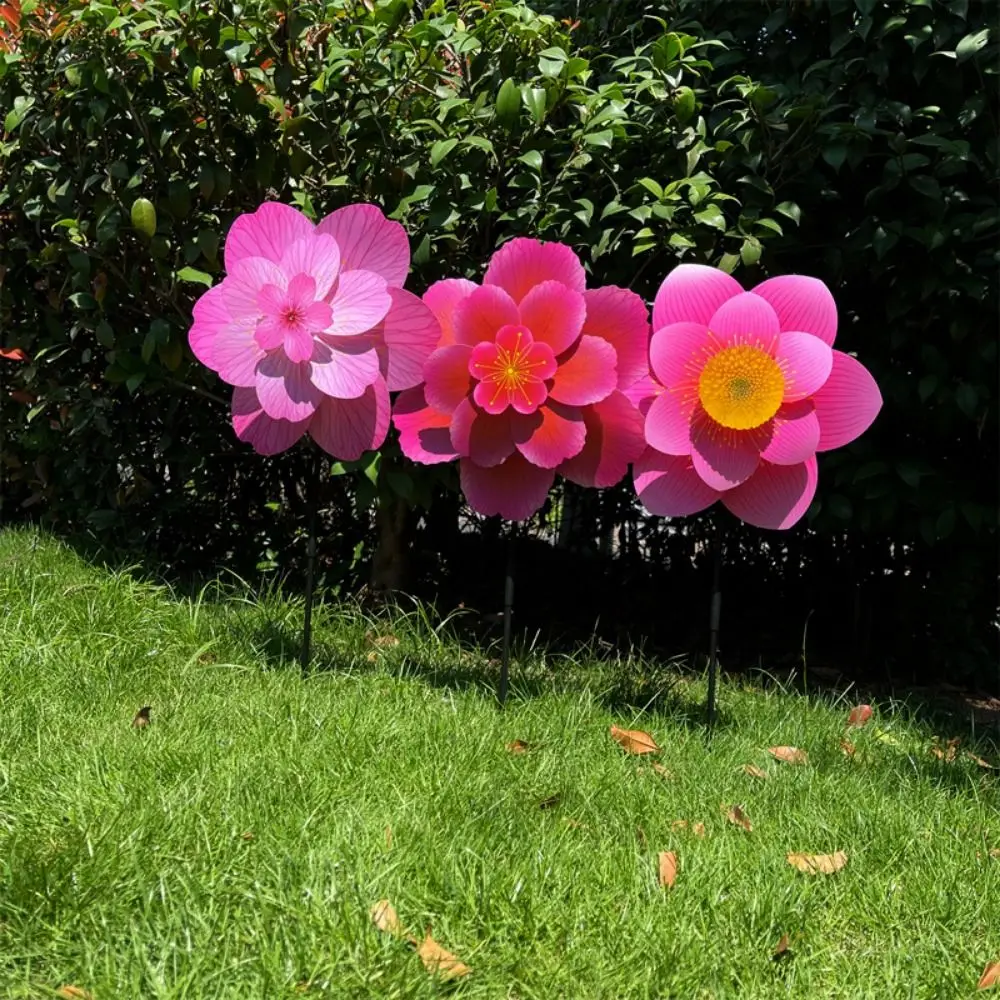 กังหันลมหมุนหลากสไตล์ กังหันลมหลากสีสัน ทำจากพีวีซี ตั้งพื้น รูปดอกไม้ สำหรับตกแต่งปิกนิก แบบสองชั้น