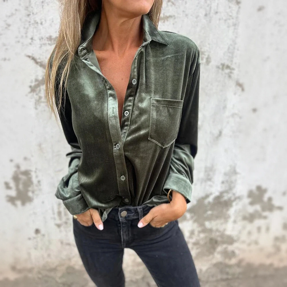 

Женские рубашки, осенне-зимние модные повседневные рубашки на каждый день, 2025 г., элегантные шикарные однотонные повседневные рубашки с отложным воротником и длинными рукавами