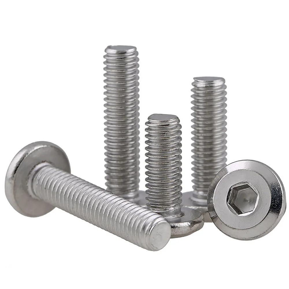 304 Stainless Steel Large Flat Round Head Hexagon Socket Head Screw M10 M12 Flat Head Hex Drive Screw Down Side Furniture Screws