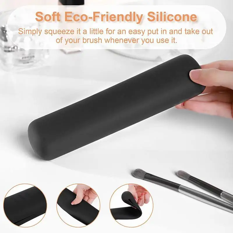 Travel Makeup Brush Holder, Silicon Material Portable For Getting Ready, Travelling, Trendy Cosmetic Case Makeup Organizers