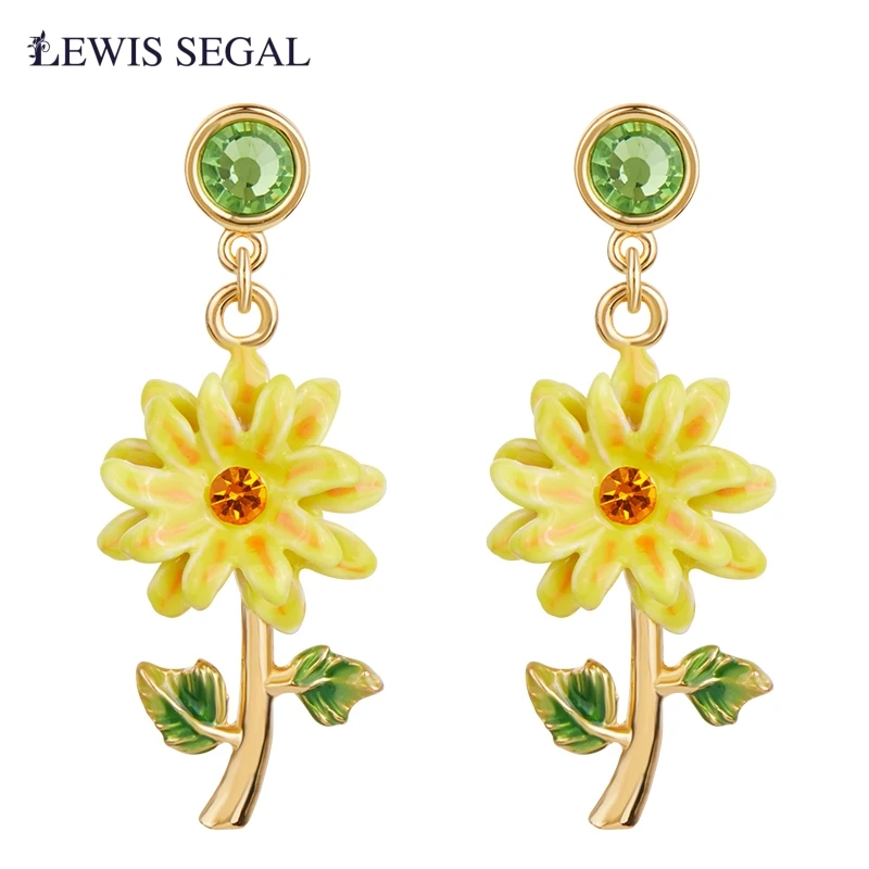 

LEWIS SEGAL Exquisite Yellow Flower Drop Earrings Enamel 18K Plated Ear Fine Jewelry For Women Girls Jewelry Gift Casual Wedding