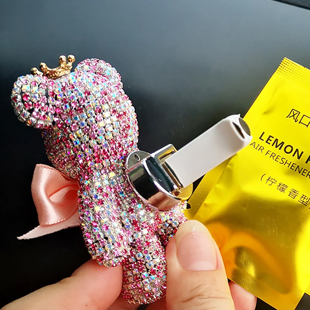 Cristal diamante lindo oso coche fragancia Perfume Clip salida de aire Aroma aire más fresco decoración accesorios aromaterapia