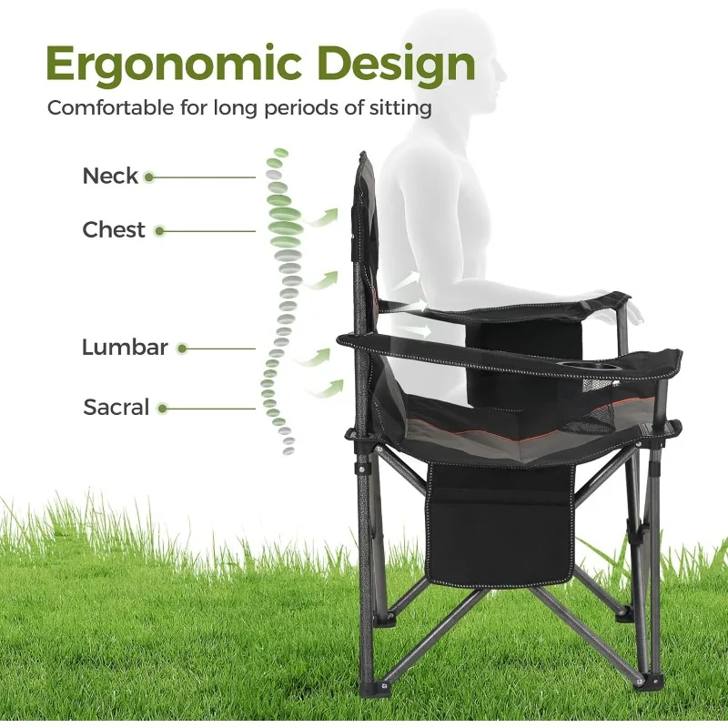 Oversized Camping Cadeira Dobrável, Heavy Duty Suporte, 450 LBS Steel Frame, Dobrável acolchoado Braço Cadeira