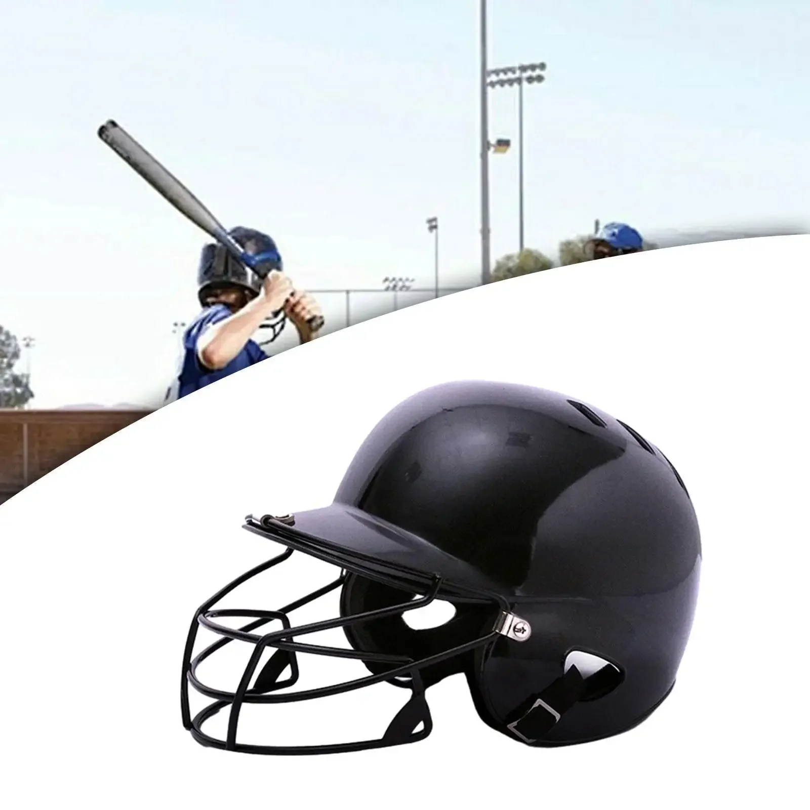 Baseball Head Protection Equipment Double Ear Batting Helmet with Facemask Catcher Mask for Children Sports Outdoor Safety