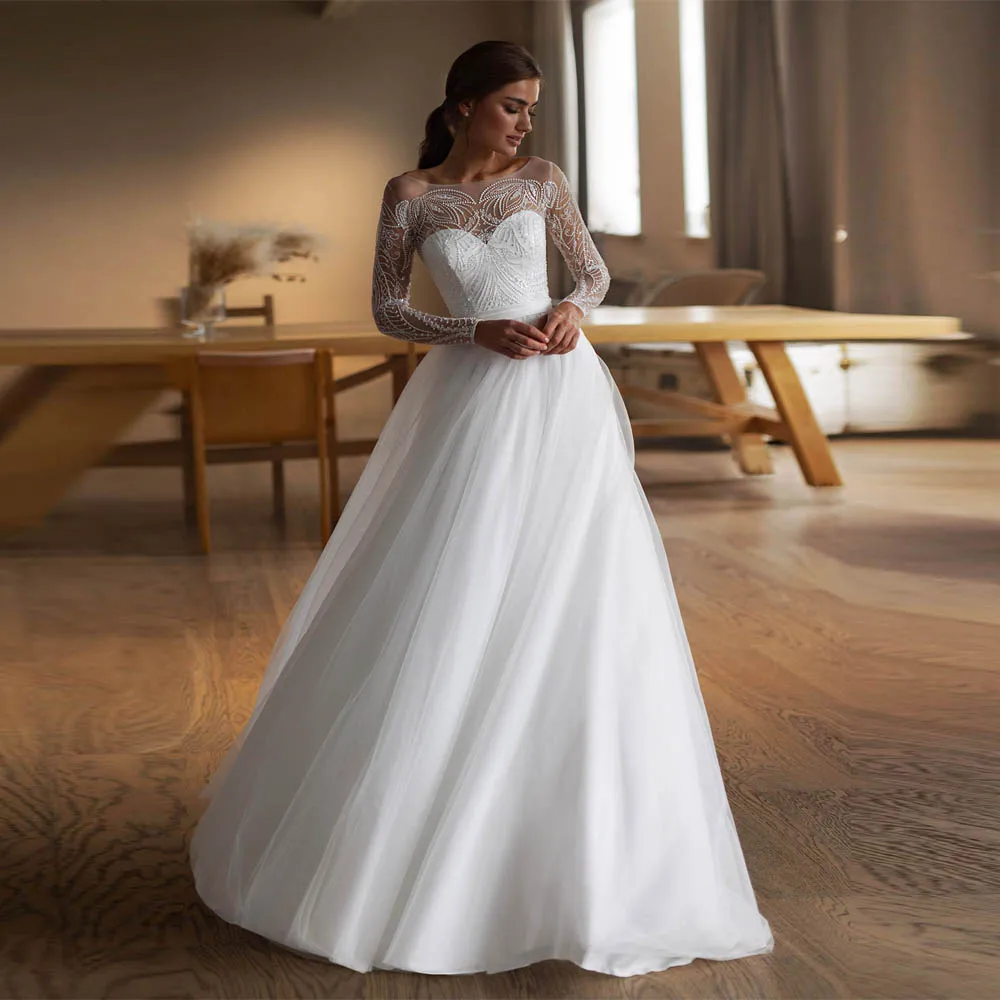 

Elegant Backless Women Wedding Dresses Off The Shoulder A-Line Bridal Gowns Mopping Length Party Vestidos De Novias Customized
