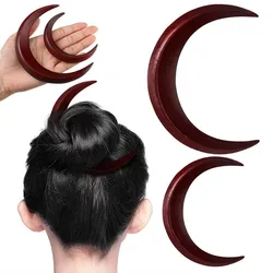 Crescent Moon Hair Fork Women Girls Hand Carved Wooden Hair Comb Simple Elegant Solid Color Hairpins Fashion Hair Accessories