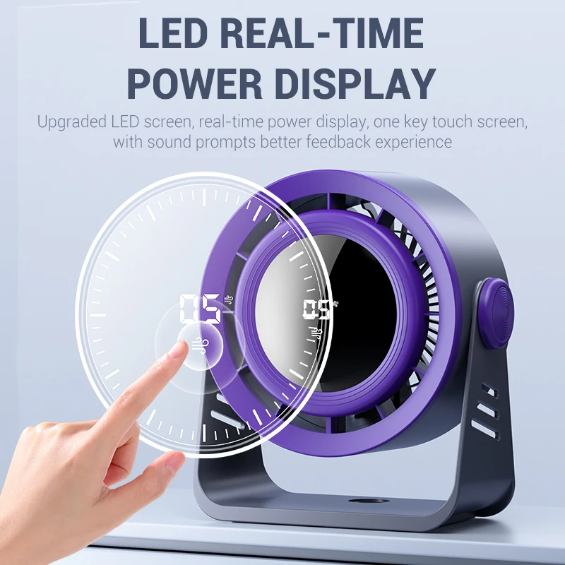 2025 مروحة مكتب USB جديدة قابلة لإعادة الشحن مع شاشة ديجيتال خالية من الشفرة 5 تروس دوران الهواء معلقة على الحائط مروحة مزدوجة الغرض #2