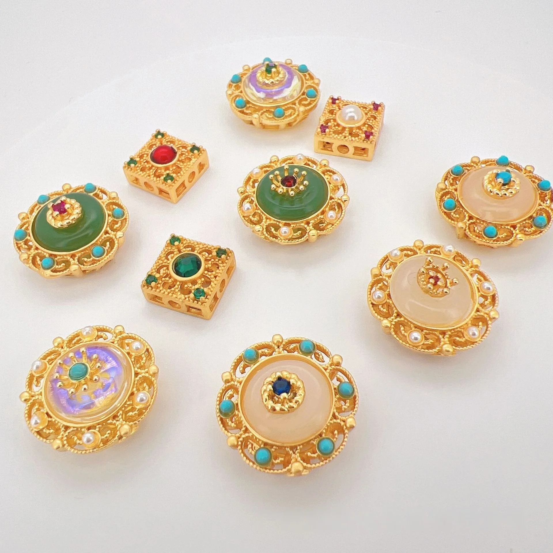 7pcs Copper Plated Sand Gold Zircon Multicolor Beaded Spacer Beads Women DIY Jewelry Making Bracelet Necklace Jewelry Accessorie