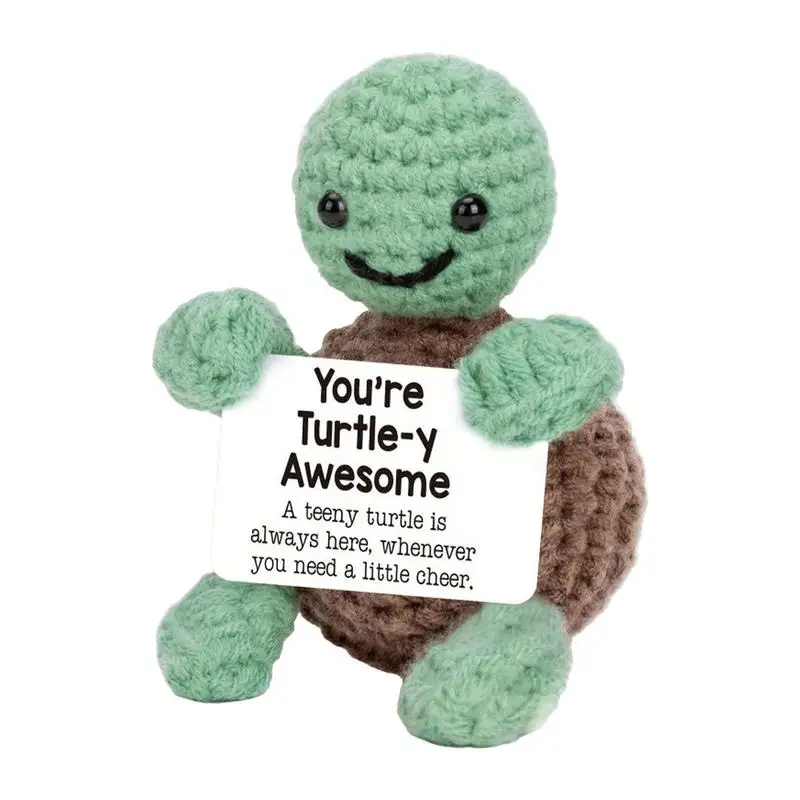 Positive Crochet Turtle Dolls Funny Knitted Doll with Positive Card Emotional Motivational Support Decor Encouragement Doll Toys