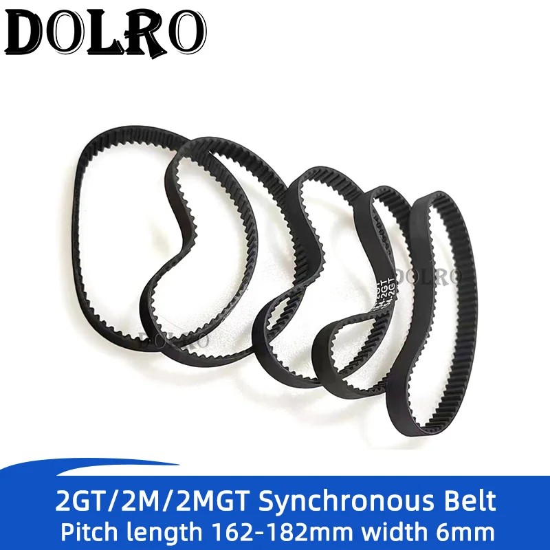 2MGT 2M 2GT Synchronous Timing belt Pitch length 162/164/166/168/170/172/174/176/178/180/182mm width 6mm Rubber Closed Belts