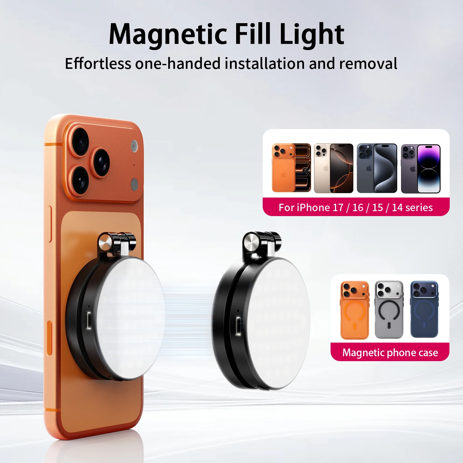 Luce ad Anello Magnetica 3 in 1 per Selfie con Specchio LED Pieghevole e Illuminazione a 360° °   Supporto Regolabile per Fotografia con Smartphone iPhone 17 16