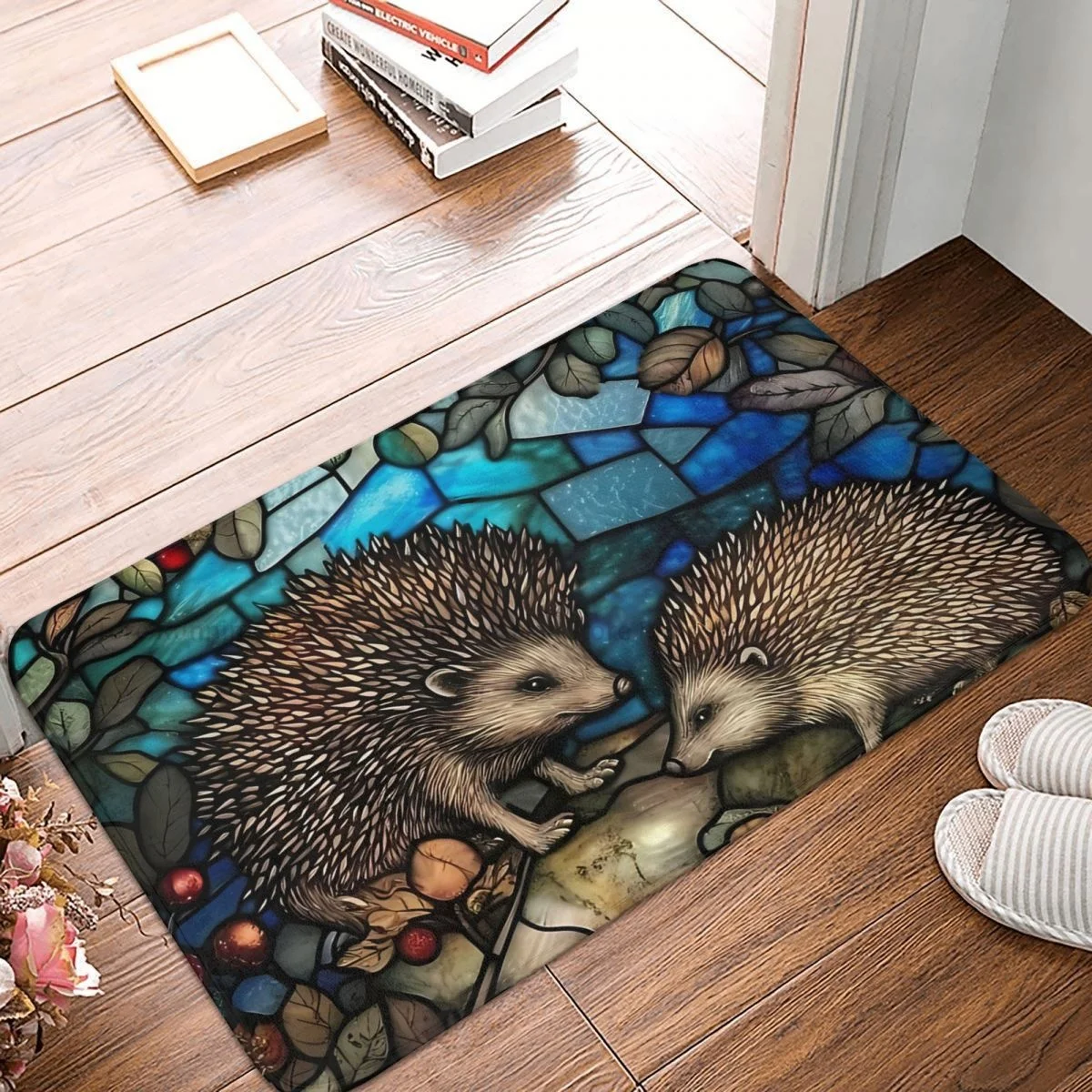 Hedgehogs Cartoon Animal Anti-Slip Doormat Living Room Mat Stained Glass Floor Carpet Welcome Rug Home Decor