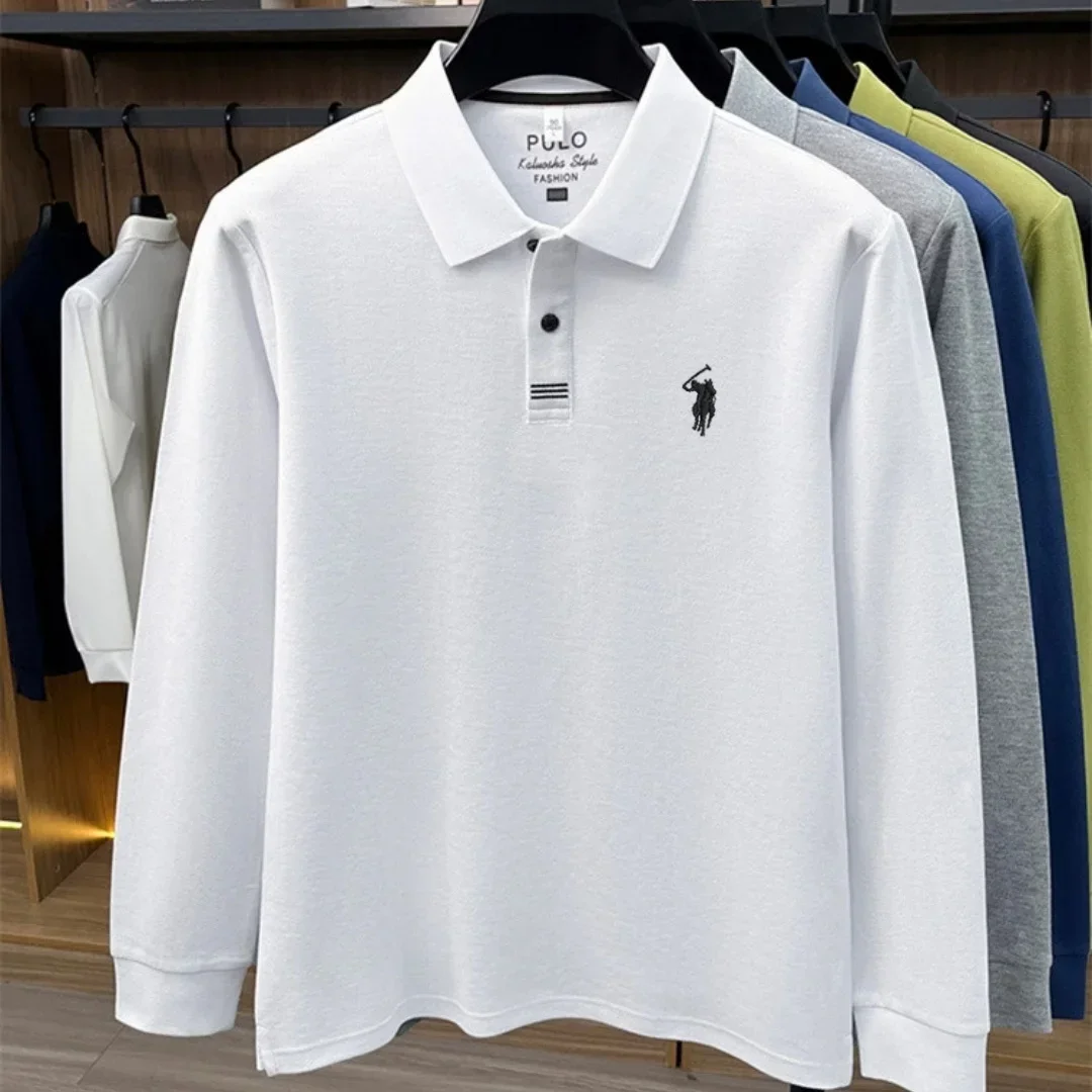 2026 neues 100% reines Baumwoll-Polohemd der High-End-Marke für Herren, langärmlig, Herbstmode, luxuriöse Stickerei, Golf-Top, Business-T-Shirt – Detail 10