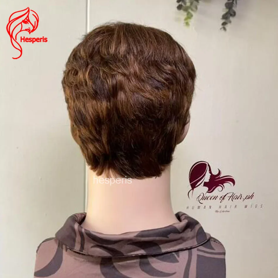 Hesperis Short Pixie Cut Wig Brown Full Lace Human Hair Wig for Men Layered Remy Hair Pre-Plucked Natural Looking Male Wigs