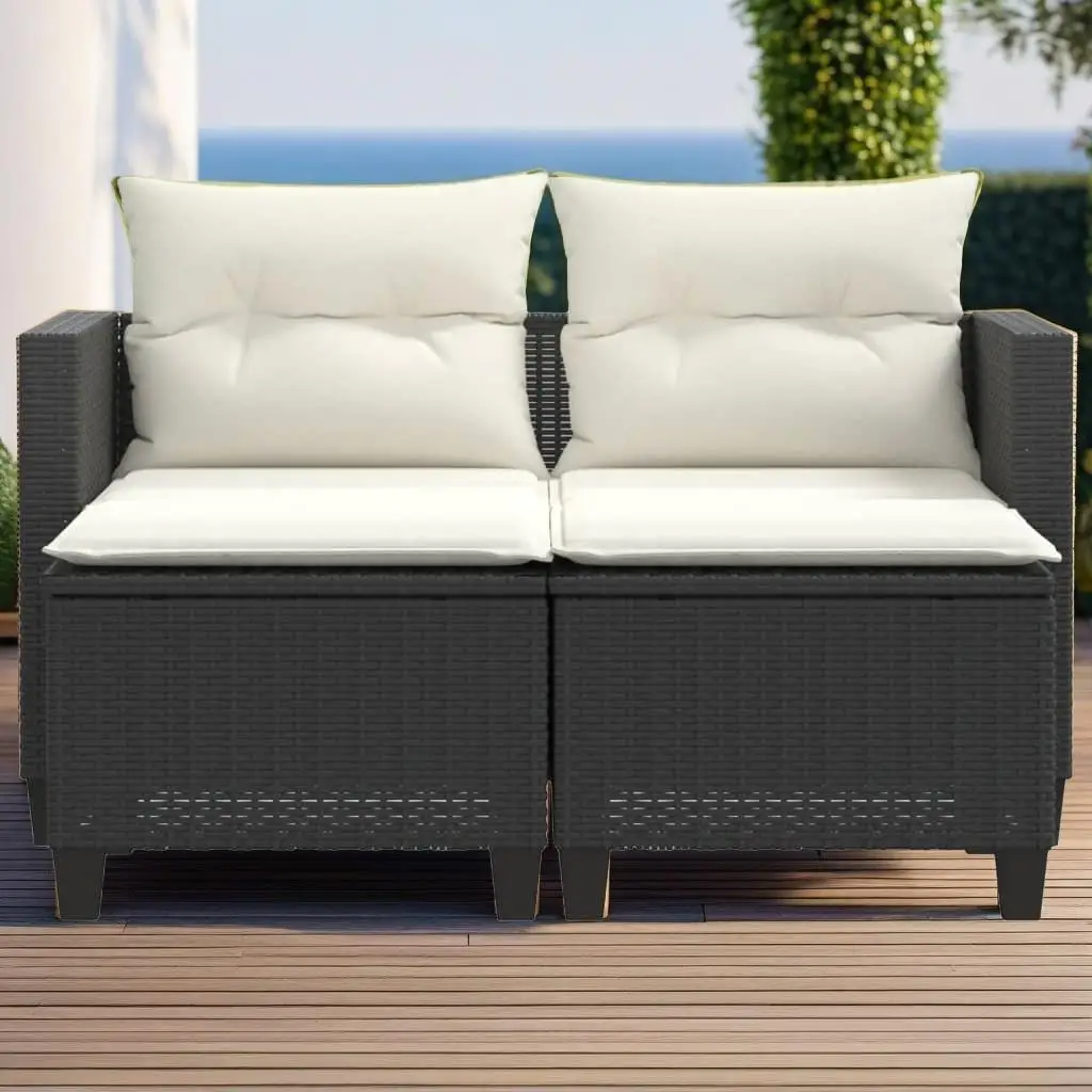 Black Poly Rattan 2-Seater Patio Sofa Set with Stools - Stylish Outdoor Furniture