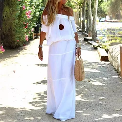 Chic and Elegant White Bohemia Dress V-neck Lace Up Cover Up For Woman 2023 Summer Maxi Dress Beachwear Holiday Beach Slip Dress