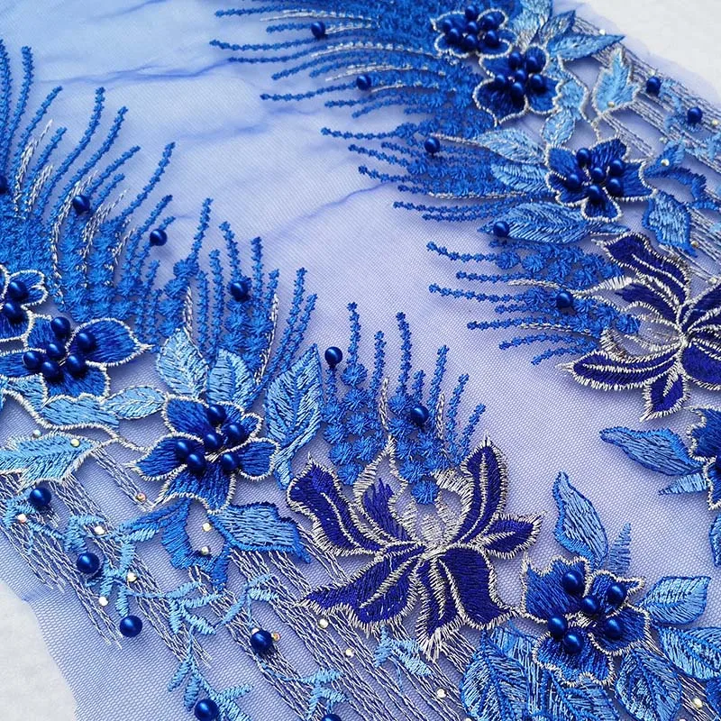 55*28CM/Phoenix Tail Flower Rhinestone Beaded Lace Embroidery Sew On Patches,Bodice Applique Sewing Patch DIY For Wedding Dress