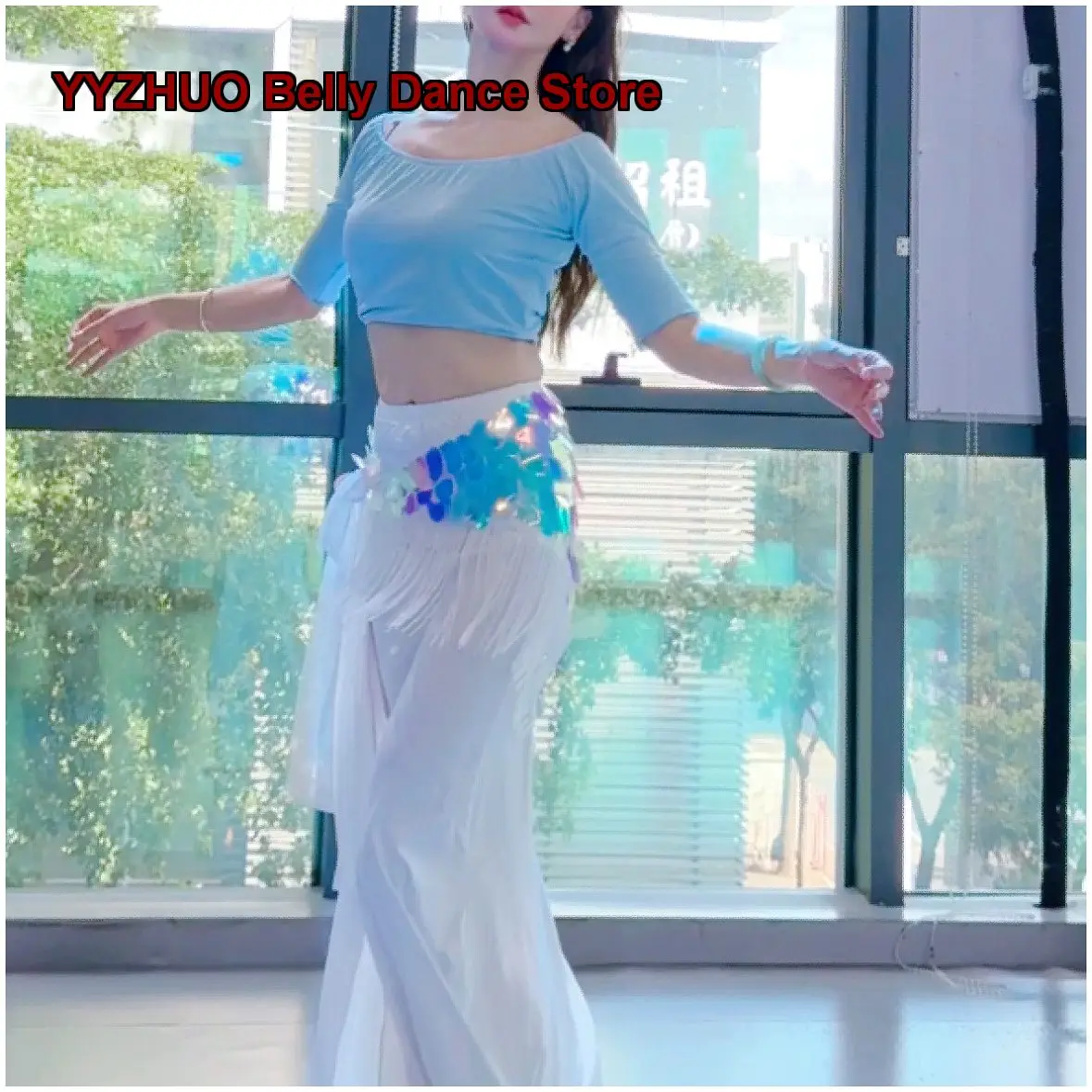 Women's Large Size Blue Performance Costume Set for Elegant Class Performances