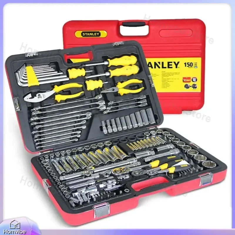 Stanley Auto Repair Tool Set 150 Piece Mechanics Hand Tools Kit with Wrenches Sockets Screwdrivers for Car Home Workshop