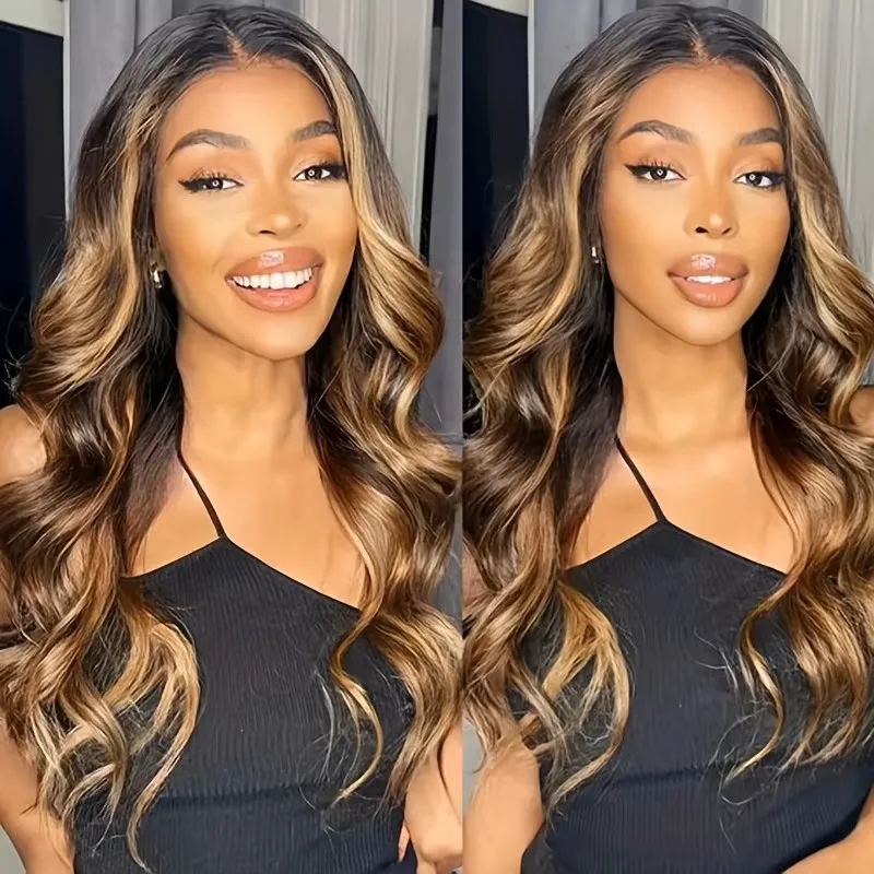 highlight Body Wave hd lace wig 13x6 human hair Human Hair Lace frontal Wigs 4/27 Honey Blonde 200 Density For Women Brazilian