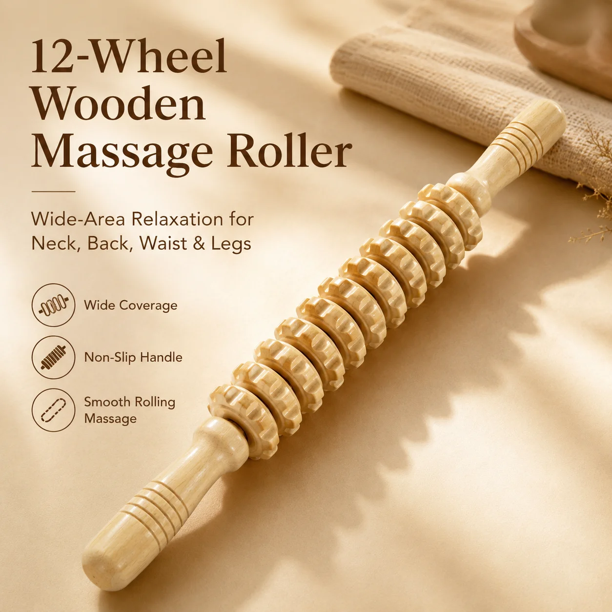 1Pc Wooden Roller Massager, Deep Rolling Press, Abdominal Back Full Body Massager, For Home Office Outdoor Relaxing Massage Tool