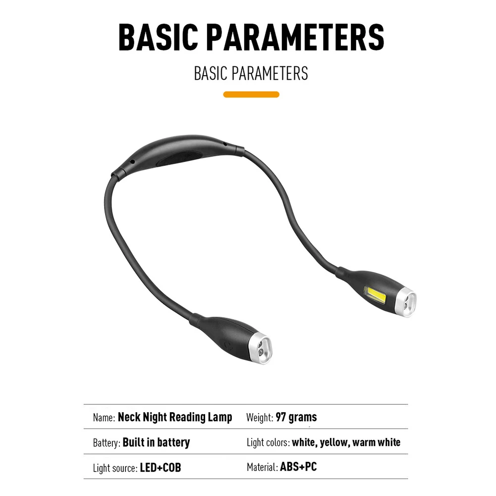 LED 목 독서 등 유연한 독서 램프 핸즈프리 LED 야간 조명 야간 달리기 걷기 뜨개질 캠핑 충전식