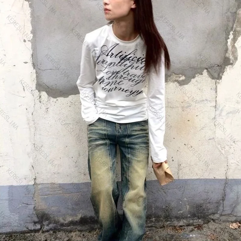 新しいサブカルチャー ハイストリート ゴシック レトロ Y2K スタイル レタープリント 長袖トップス 春/秋 カジュアル 多用途 長袖トップス